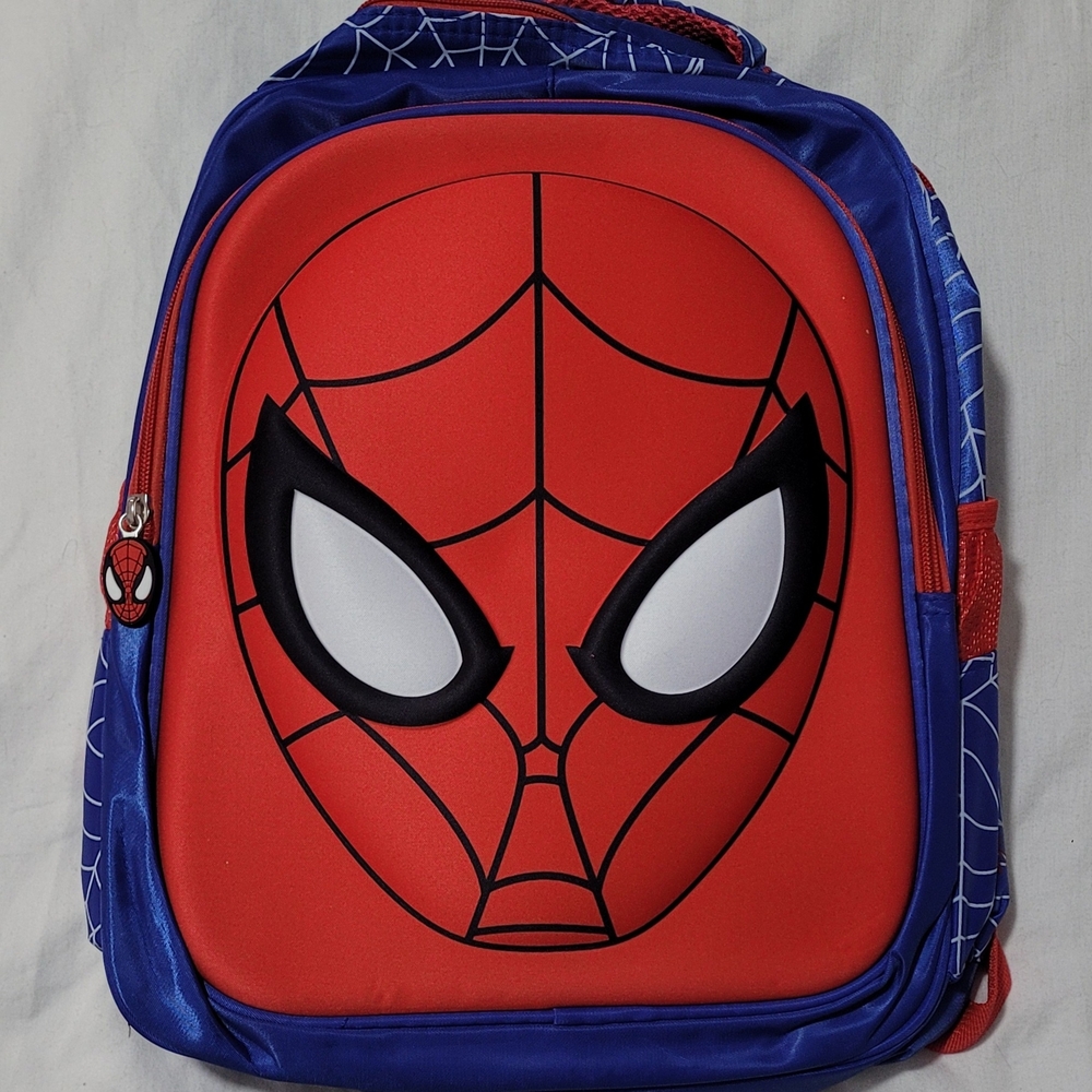 SPIDERMAN 3D Face Super Hero Design Backpack + Keychain - Kids - BLUE